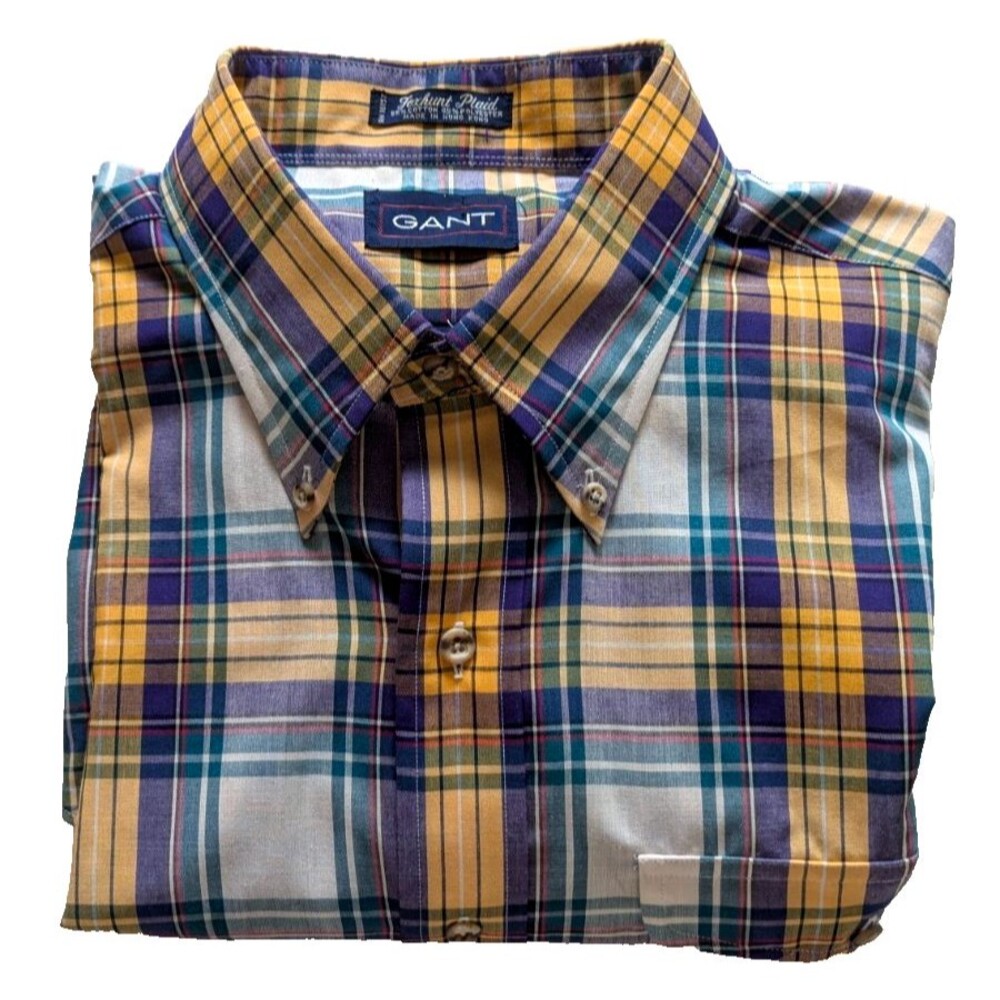 Gant Long Sleeve Shirt Foxhunt Plaid Multicolor Men's Large Button-Up Vintage